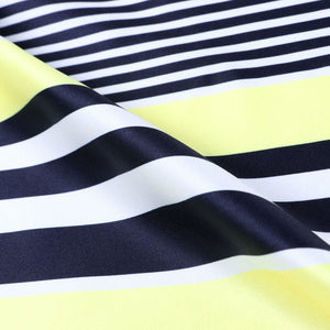 Light Yellow And Black Stripes Pattern Digital Print Silk Satin Fabric