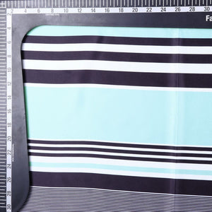 Turquoise And Black Stripes Pattern Digital Print Silk Satin Fabric