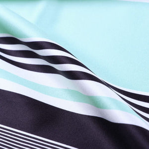 Turquoise And Black Stripes Pattern Digital Print Silk Satin Fabric