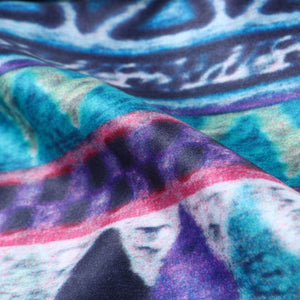 Turquoise And Purple Ethnic Pattern Digital Print Silk Satin Fabric