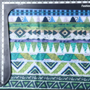 White And Green Ethnic Pattern Digital Print Silk Satin Fabric