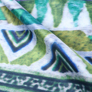 White And Green Ethnic Pattern Digital Print Silk Satin Fabric