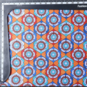 Orange And Blue Traditional Pattern Digital Print Silk Satin Fabric