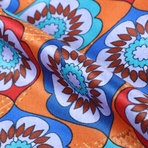 Orange And Blue Traditional Pattern Digital Print Silk Satin Fabric