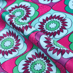 Pink And Turquoise Traditional Pattern Digital Print Silk Satin Fabric