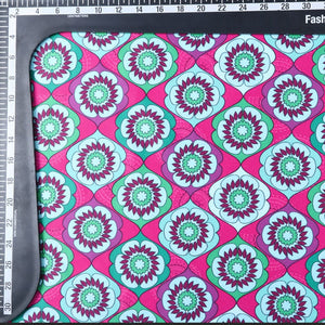 Pink And Turquoise Traditional Pattern Digital Print Silk Satin Fabric