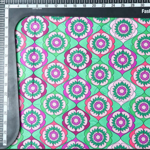 Pink And Green Traditional Pattern Digital Print Silk Satin Fabric