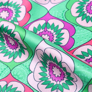 Pink And Green Traditional Pattern Digital Print Silk Satin Fabric