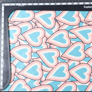 Peach And Grey Heart Pattern Digital Print Silk Satin Fabric