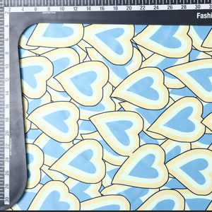 Yellow And Grey Heart Pattern Digital Print Silk Satin Fabric