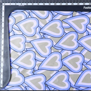 Lavender And Grey Heart Pattern Digital Print Silk Satin Fabric