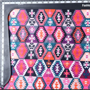 Pink And Black Traditional Pattern Digital Print Silk Satin Fabric