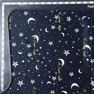 Dark Grey And White Galaxy Pattern Digital Print Silk Satin Fabric