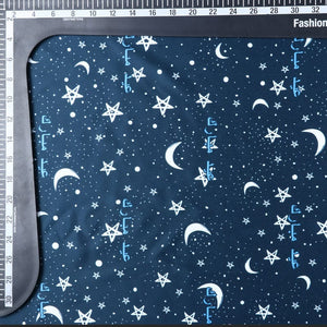 Greyish Blue And White Galaxy Pattern Digital Print Silk Satin Fabric