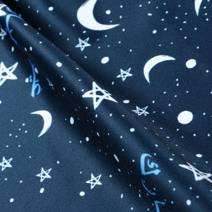 Greyish Blue And White Galaxy Pattern Digital Print Silk Satin Fabric