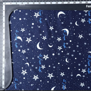 Navy Blue And White Galaxy Pattern Digital Print Silk Satin Fabric