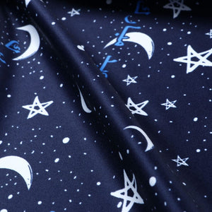 Navy Blue And White Galaxy Pattern Digital Print Silk Satin Fabric