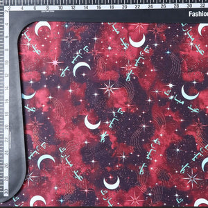 Red And White Galaxy Pattern Digital Print Silk Satin Fabric