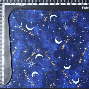 Dark Blue And White Galaxy Pattern Digital Print Silk Satin Fabric