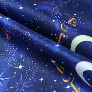 Dark Blue And White Galaxy Pattern Digital Print Silk Satin Fabric