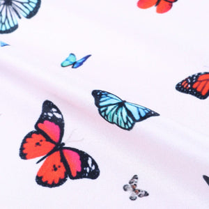 Turquoise And Orange Butterfly Pattern Digital Print Silk Satin Fabric