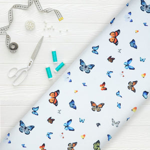 Multi Color Butterfly Pattern Digital Print Silk Satin Fabric