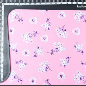 Baby Pink And White Floral Pattern Digital Print Silk Satin Fabric