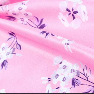 Baby Pink And White Floral Pattern Digital Print Silk Satin Fabric