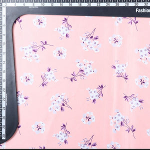 Light Peach And White Floral Pattern Digital Print Silk Satin Fabric