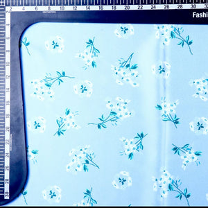 Sky Blue And White Floral Pattern Digital Print Silk Satin Fabric