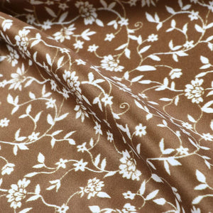 Coffee Brown And White Floral Pattern Digital Print Silk Satin Fabric