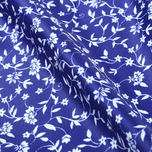 Blue And White Floral Pattern Digital Print Silk Satin Fabric