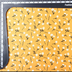 Yellow And White Floral Pattern Digital Print Silk Satin Fabric