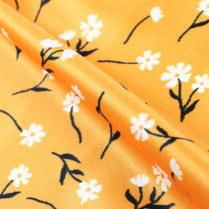 Yellow And White Floral Pattern Digital Print Silk Satin Fabric