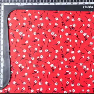 Red And White Floral Pattern Digital Print Silk Satin Fabric