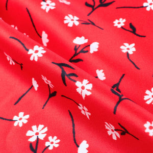 Red And White Floral Pattern Digital Print Silk Satin Fabric