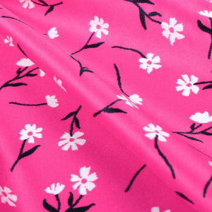 Pink And White Floral Pattern Digital Print Silk Satin Fabric