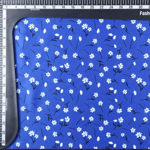 Blue And White Floral Pattern Digital Print Silk Satin Fabric