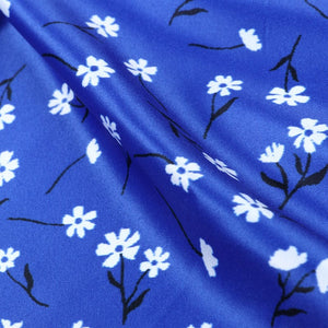 Blue And White Floral Pattern Digital Print Silk Satin Fabric