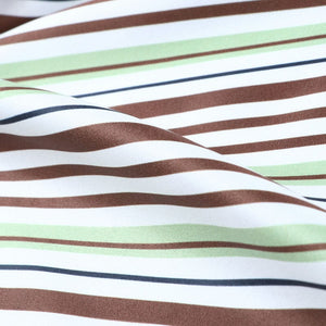 Brown And Light Green Stripes Pattern Digital Print Silk Satin Fabric