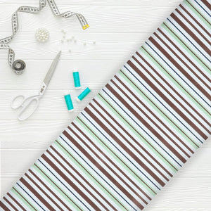 Brown And Light Green Stripes Pattern Digital Print Silk Satin Fabric