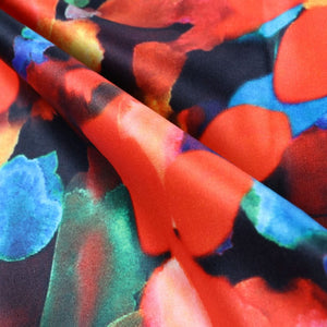 Red And Blue Abstract Pattern Digital Print Silk Satin Fabric