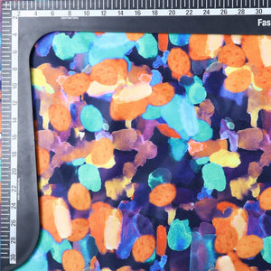 Orange And Turquoise Abstract Pattern Digital Print Silk Satin Fabric