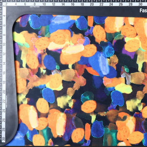 Yellow And Blue Abstract Pattern Digital Print Silk Satin Fabric