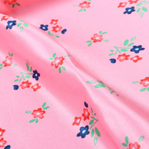 Pink And Red Floral Pattern Digital Print Silk Satin Fabric