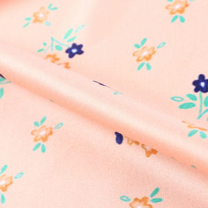 Peach And Orange Floral Pattern Digital Print Silk Satin Fabric