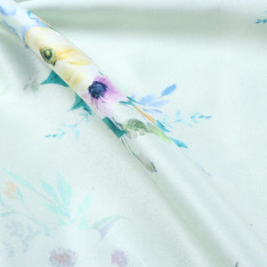 Light Green And Yellow Floral Pattern Digital Print Silk Satin Fabric