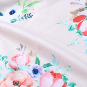 Light Peach And Pink Floral Pattern Digital Print Silk Satin Fabric