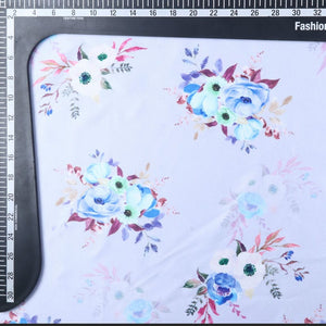 Lavender And Blue Floral Pattern Digital Print Silk Satin Fabric