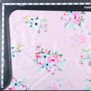 Pink And White Floral Pattern Digital Print Silk Satin Fabric